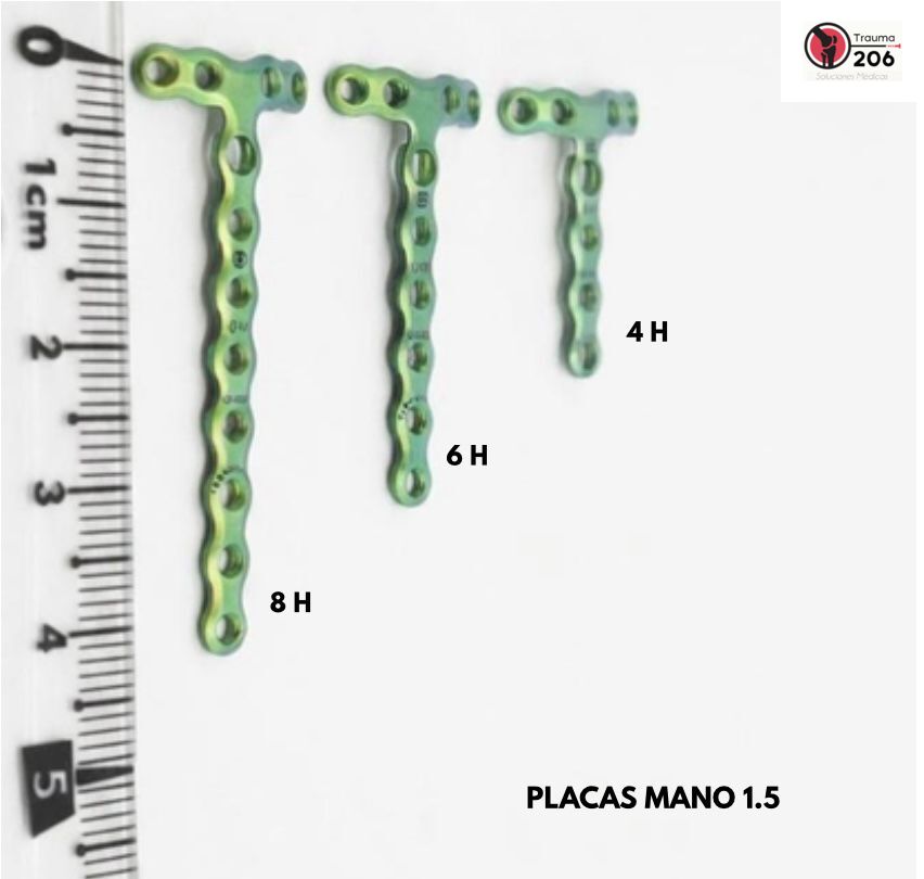 Placas para mano 1.5 con cuatro, seis y ocho orificios