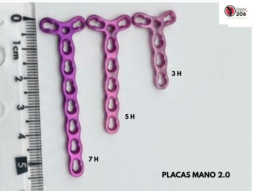 Placas mano 2.0 tipo T en variantes de 3H, 5H y 7H