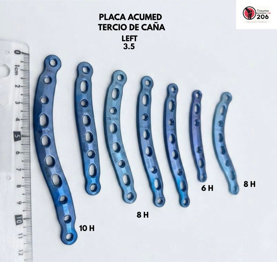 Placa Acumed tercio de caña Left 3.5 en variantes 6H, 8H y 10H