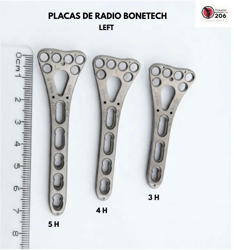 Placas de radio distal Bonetech Left en variantes 3H, 4H y 5H
