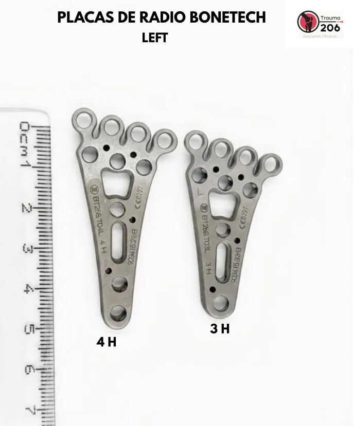 Placas de radio distal Bonetech Left en variantes 3H y 4H