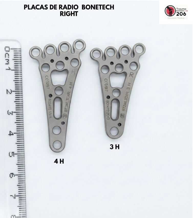 Placas de radio distal Bonetech Right en variantes 3H y 4H