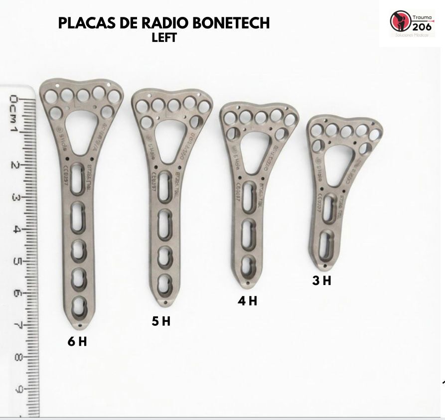 Placas de radio distal Bonetech Left en variantes 3H, 4H, 5H y 6H